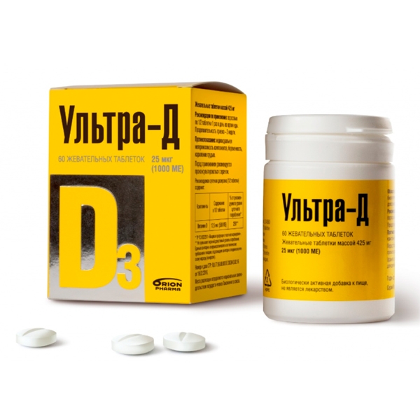 Ultra-D-vitamin D3 25mk (1000 NE) №60 rágótabletta