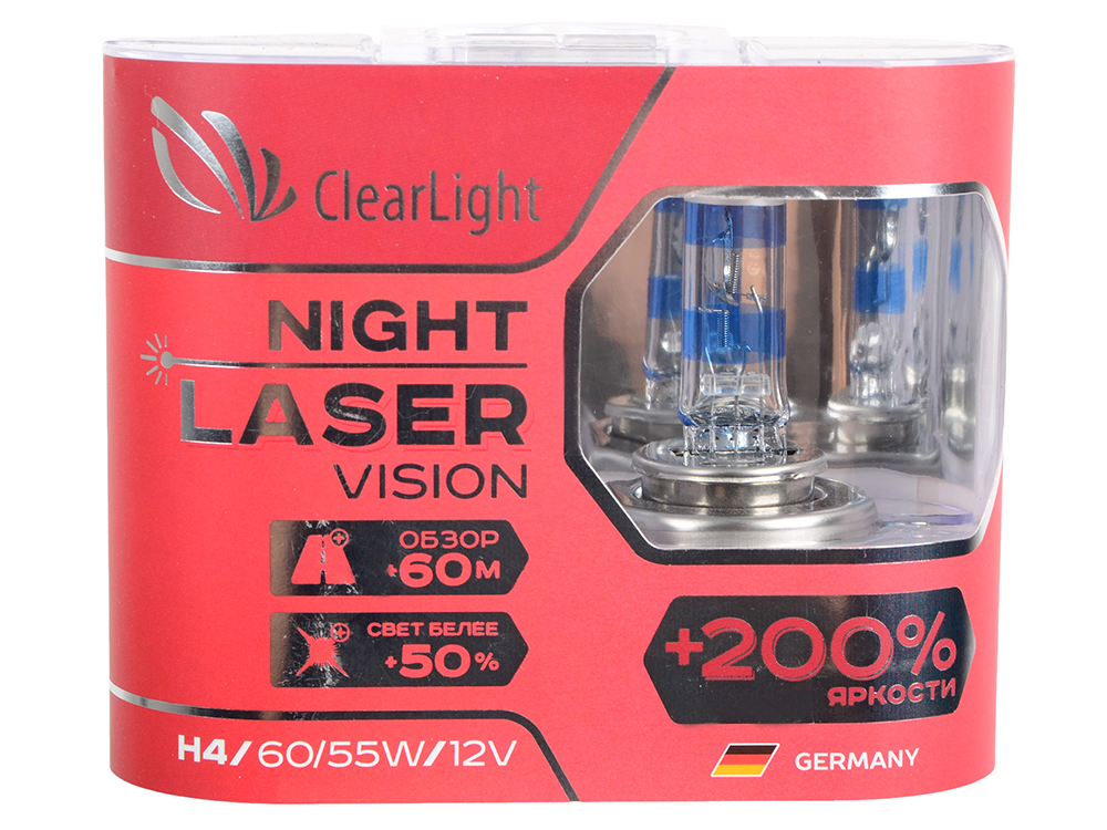 Clearlight Night Laser Vision + 200% światła, podstawa H4, 12V, 60 / 55W